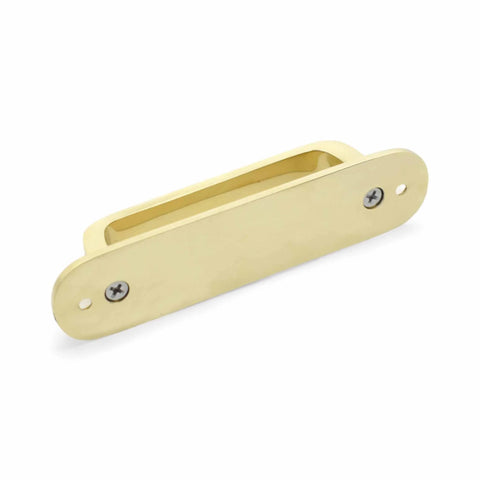Solid Brass Cabinet Pull With Backplate, 6.5 Inch L-Shaped Handle In Polished Unlacquered Finish, shown from side view