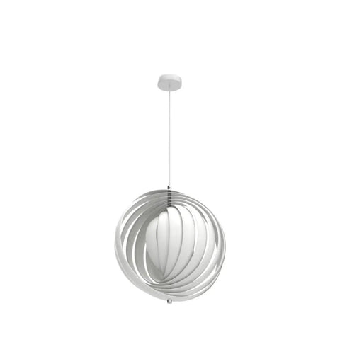 Dope 360 Degree Adjustable Moon Pendant Light With Rotating Sphere Shade For Modern Dining Rooms And Living Spaces Semi Embedded Installation E26 Base White Finish Ideal For Kitchen Islands Bedrooms Hallways Coffee Shops, shown hanging.