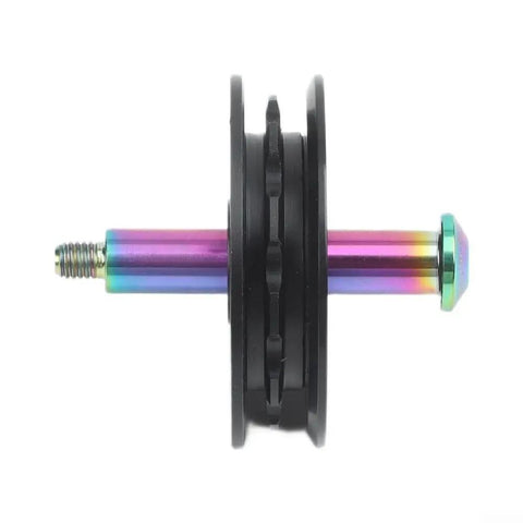 Upgrade Your Brompton Folding Bike With This Epic Nylon Chain Tensioner Pulley Wheel Featuring A Durable TC4 Titanium Bolt And Smooth Ride Performance For 8mm Or 10mm Inner Diameter Rear Setup Options, black pulley with rainbow bolt