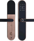 Ultra Secure Biometric Fingerprint Door Lock With Seamless App Control And All Weather Build, zinc alloy, modern design, two angles.