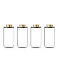 Top Notch Slick Large Glass Kitchen Jars Set Of Four Aluminum Lids, clear glass canisters with gold caps for kitchen organization.