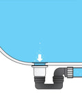 Illustration of Low Profile Shower Drain Trap Kit 1.5 Inch For Small Bathrooms connected under an acrylic tub with PVC waste pipe system.