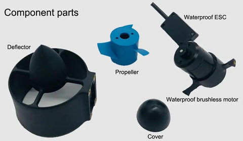 Component parts of Powerful 1.2kg Thrust 12V Brushless Underwater Thruster With Bidirectional Full Waterproof ESC For ROVs RC Boats.