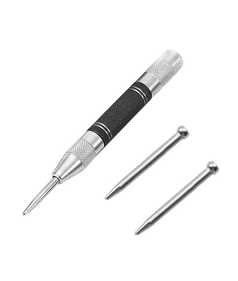 Premium Heavy Duty Automatic Center Punch Set Hella Durable Steel Marking Tools With Adjustable Spring Tension For Fast Layout Drilling Boss Workshop Essentials with two steel marking punches.