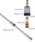 Mini Linear Guide Rail 400mm Pair With MGN9H Sliding Block showing measurements, for use in 3D printers and CNC machines.