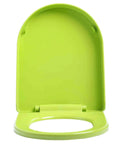 Upgrade Your Bathroom With This Top Notch Quick Release Soft Close Toilet Seat Featuring Hella Smooth Silent Shut Hinges And Ultra Durable Polypropylene Construction Designed For Easy Install On Most Standard Oval Fixtures in vibrant green.