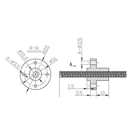 Technical diagram of 4 Pack Silent T8 Lead Screw POM Nut 8mm Lead TR8x8 Acme Thread Nut Replacement for 3D Printer and CNC.