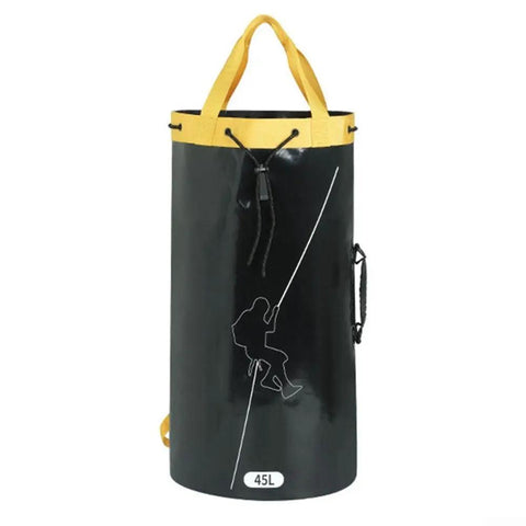 45L Rope Bag For Climbing And Mountaineering, Lightweight Black Gear Backpack with Drawstring Closure, Front View