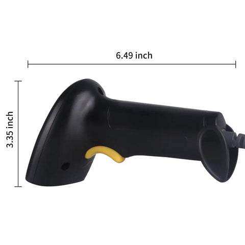 Side view of Lightning Fast Handheld USB Barcode Scanner Wired 1D Barcode Reader For Supermarkets And Convenience Stores And Warehouses With 200 Scans Per Second Works Through Glass Bright Sunlight And Dark Environments, showing measurements.