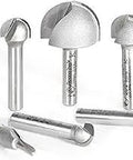 Eight Piece Carbide Tipped Core Box Router Bit Collection, Quarter Inch Shank displayed in an angled view.
