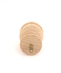 3 5/8 Inch Wall Mount Victorian Maple Wood Door Stopper With Rubber Tip, unfinished bumper showing threaded metal screw end