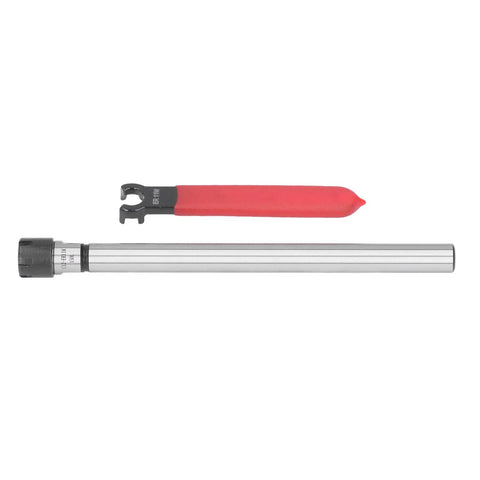 Get This Heavy Duty 40Cr CNC Milling Collet Chuck Holder With Super Stable Vibration Dampening For Precision Machining Tasks That Need Serious Grit And A Crisp 1-7 mm Clamping Range To Rock Any Machine Shop. showing a collet and red wrench.