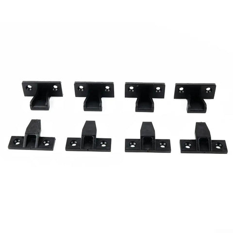 Premium Black Push In Fittings For Kitchen Plinths and Panel Clips made of ABS plastic, showcasing six durable fasteners for secure mounting.