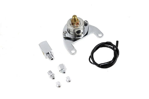 Twin Cam oil pressure gauge kit in front view with chrome mounting bracket and multiple fittings.