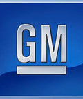 GM logo on a blue background, representing General Motors, known for automotive manufacturing.