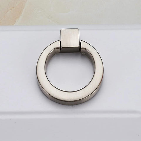 Front view of a 6 Pack Brushed Nickel Ring Drawer Pulls Stainless Steel Cabinet Handle for kitchen cabinets, single hole mount.