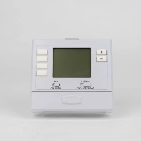 Front view of Programmable Single Stage 1H 1C Digital Thermostat T705 with Easy Scheduling, compact gray design and simple controls.