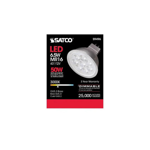 6.5 Watt Dimmable MR16 LED Bulbs Low Voltage 12 Volt GU5.3 Base, 3000K Soft White, 40 Degree Beam, Enclosed Fixture Approved