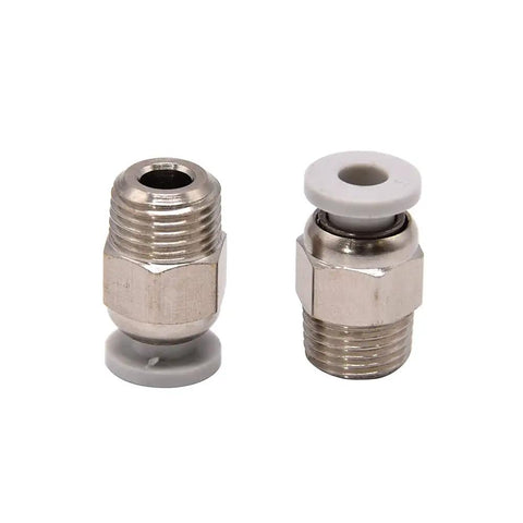 M10 Straight Pneumatic Push Fitting Connector For E3D V6 Bowden Extruder, stainless steel, shown front and side view