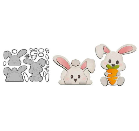 Bunny Shaped Metal Die Cuts Set For DIY Card Making And Scrapbooking showing two-piece high carbon steel cutting dies with bunny designs.