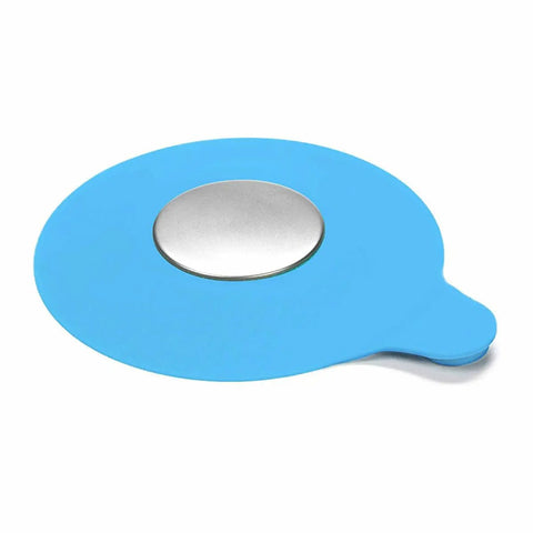2pcs Silicone Tub Stopper Drain Plug Cover Strong Suction Seal in blue with a round metal center, used for sealing drains.