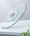 Large Tempered Glass Lazy Susan Turntable For Kitchen And Dining, 24 To 47 Inch Rotating Serving Tray with steel base side view