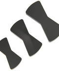Bowtie Inlay Router Jig Set With 3 Size Templates And Insert Jig Included For Woodworking, Pro Grade Bowtie Joint Cutting Kit For Pros And DIY Hobbyists Seeking Clean, Sleek Inlays showing three black bowtie-shaped templates.