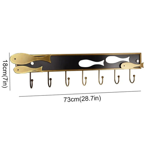 Creative Goldfish Wall Mount Coat Hook Built Tough Durable Metal Entryway Organizer with 7 hooks, 28.7 x 7 inches.