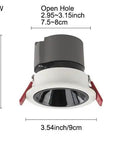 LED Recessed COB Spotlight in black and white, dimensions 3.54 inches, designed for 7W power, ideal for recessed lighting.