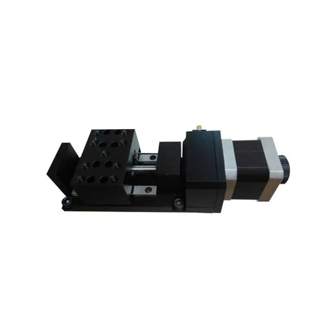 Smooth As Silk Motorized Linear Translation Stage With Precision Stepper Motor And Flexible Coupling Transmission For Ultra Quiet Operation And Knockout Accuracy In Heavy Duty Lab Rig, showing aluminum body and stepper motor.