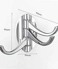Rock Solid Wall Mounted Coat Rack Heavy Duty Zinc Alloy Bathroom Entryway Hook Zero Wobble with three hooks and size dimensions.