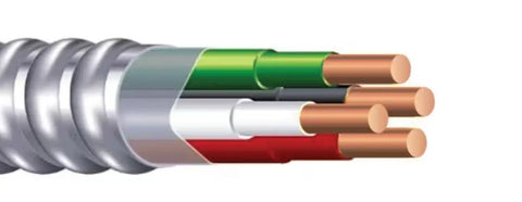 Armorlite Aluminum MC Armored Cable 14 2 600V 250 Ft Coil with exposed copper conductors and metal armor