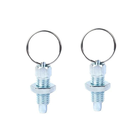 Heavy Duty Galvanized Carbon Steel Indexing Plunger With Pull Ring Lock Pin, set of two, used for assembly line vibration control.