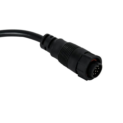 Close-up of the connector of Top Shelf Beefy 10 Ft 9 Pin Transducer Extension Cord Marine Grade Waterproof.