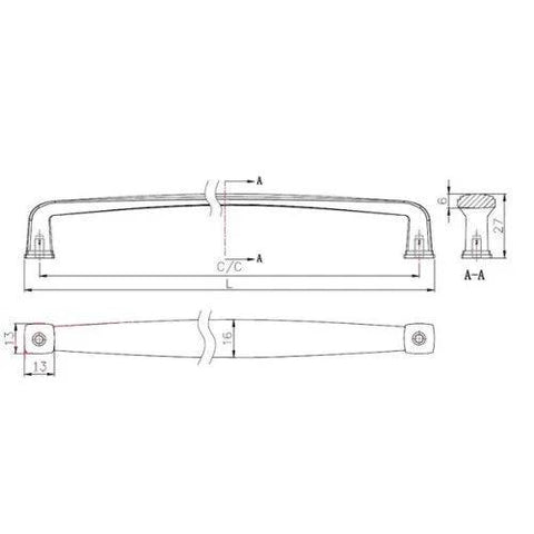 Technical drawing of Charlemagne Collection Brushed Oil-Rubbed Bronze 3 3/4 Inch Center-To-Center Cabinet and Drawer Pull Handle.