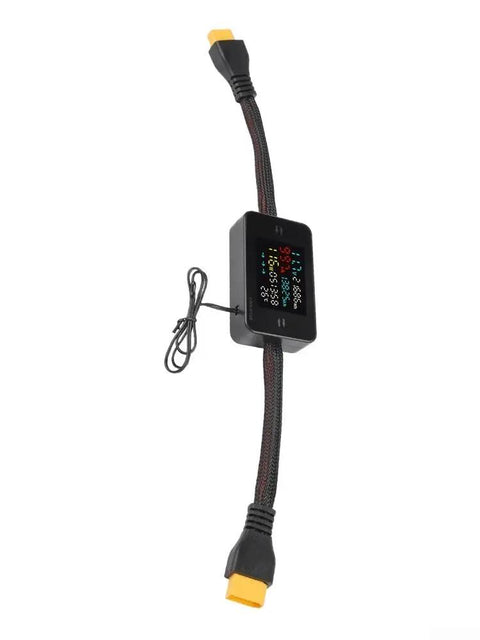 Hardcore Dc Power Meter And Battery Load Tester 8 To 80 Volt 50 Amp Analyzer with LCD screen and XT60/XT90 connectors.
