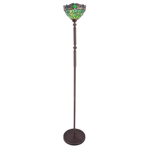 Tiffany Style Floor Lamp With Swivel Arm Stained Glass Dragonfly Green Reading Light 72 Inch Tall Torch Lamp Adjustable Angle
