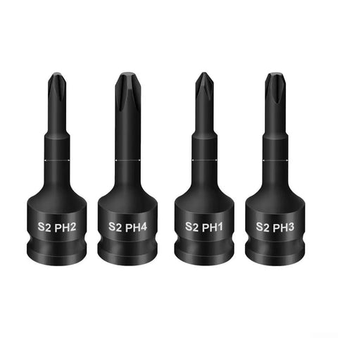 Heavy Duty 3/8 Inch Drive Socket Adapter Kit With PH1 To PH4 Phillips Bits Plus High Strength Chrome Steel Screwdriver Bit Holder Impact Wrench Extension For Tight Spots And Tough Jobs Guaranteed Performance, S2 PH1-PH4 bits