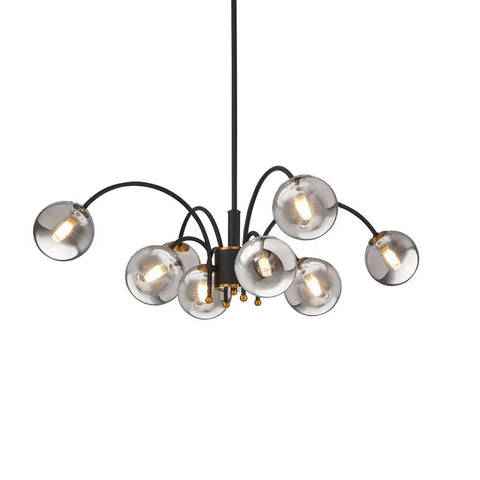 Mid Century 8 Light Glass Globe Sputnik Chandelier in Black for Living Room and Dining Room Modern Ceiling Pendant Lighting.