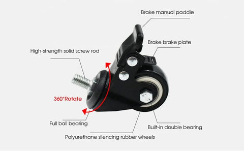 Close-up of caster wheel with brake and bearings for 15 Inch Plant Caddy With Wheels Heavy Duty Construction Supports Up To 300 Lbs With Brakes