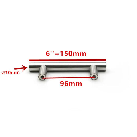 Stainless Steel T Type Drawer Pull Handle In Silver For Cabinets And Wardrobes, 6 inches, with measurements