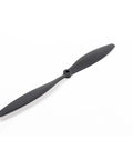 Black 11 X 5.5 Inch Electric Airplane Propeller For RC Planes EFLP1155 shown in durable high-strength composite material.