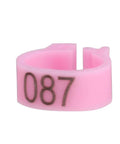 Pink 8mm numbered bird leg ring, part of 100 Pieces Pigeon Leg Bands 8mm Numbered Bird Leg Rings for Small Birds Poultry Foot Clips Clip On Weatherproof Plastic ID Tags for Finch Dove Lovebird Quail Health Tracking and Age Recording