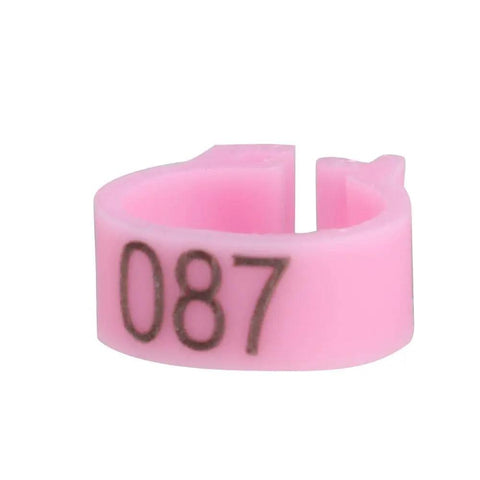 Pink 8mm numbered bird leg ring, part of 100 Pieces Pigeon Leg Bands 8mm Numbered Bird Leg Rings for Small Birds Poultry Foot Clips Clip On Weatherproof Plastic ID Tags for Finch Dove Lovebird Quail Health Tracking and Age Recording