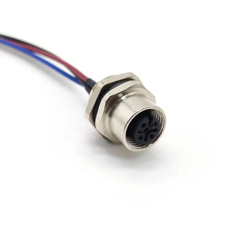 M12 5 Pin Female Connector Cable A Coded Straight Back Mount Waterproof Aviation Socket IP67 Sensor Receptacle