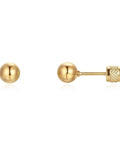 14K Gold Ball Stud Earrings For Women And Men Hypoallergenic 316L Surgical Steel Plated With 14K Gold Screw Back Flatback Cartilage Tragus Helix Earrings Nickel Free Long Lasting Bright Finish, shown front and side