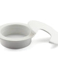Open white plastic grommet cover for office desk cable management, showing the 2 inch (50mm) hole insert, ABS material.