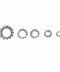 Five sizes of 700 Piece Galvanized Toothed Washer Set Including Flat And Lock Washers M3 To M8 Assortment Kit With Gasket Retaining Rings
