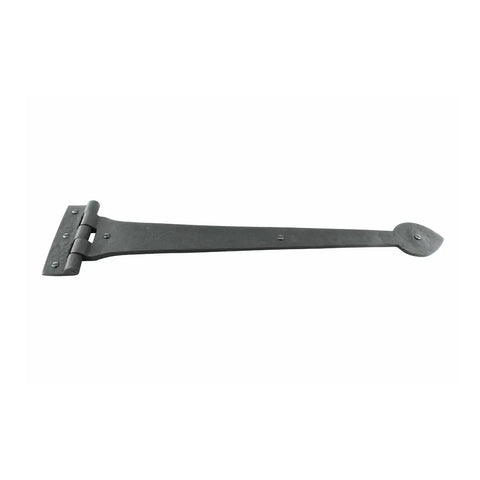Heart Style Wrought Iron Strap Hinges, 18 Inch, Black Flush Mount with Spade Tip for Gates and Doors, shown in full view