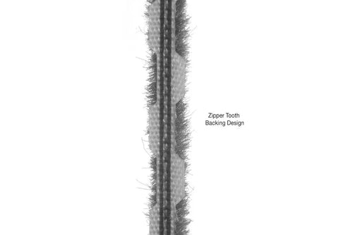Close-up of 100 Ft Roll Zipper Pile Weatherstrip With 0.250 Inch Pile Height And 0.187 Inch Backing Gray, showing zipper tooth design.